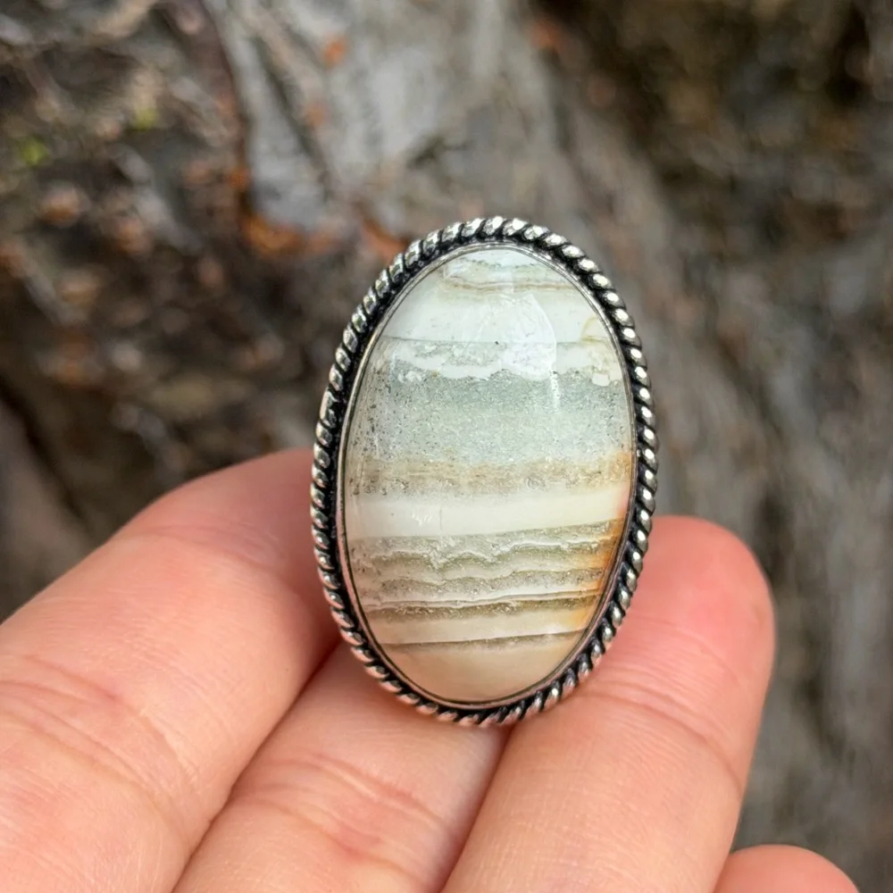 SIZE 8 925 silver plated imperial jasper ring 0522‎